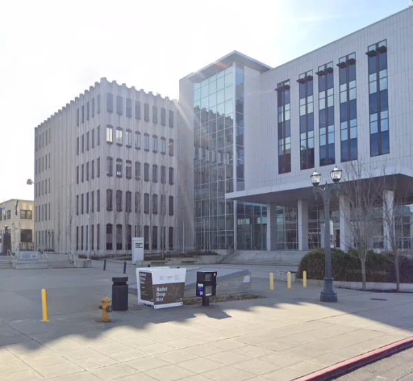 The Snohomish County Courthouse campus seen from the plaza