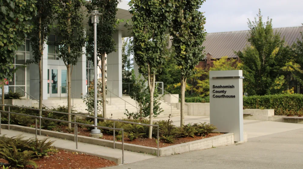 Main entrance to the Snohomish County Courthouse in Everett